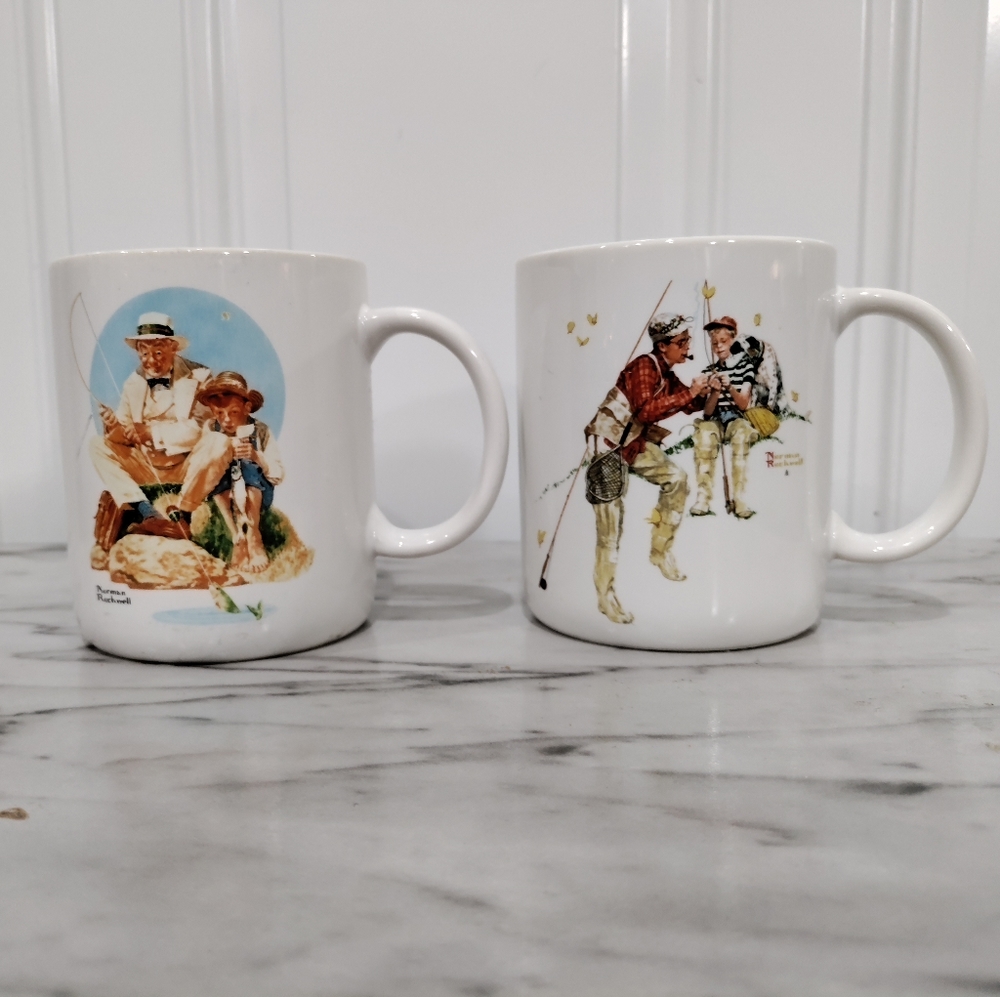 Vintage Norman Rockwell set of 2  coffee mugs. "Fishing” museum  collect…